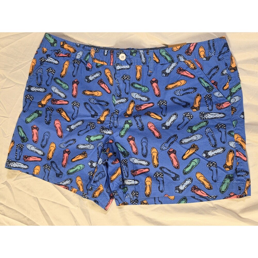 NWT G. H. BASS Womens Chino Shorts Sz 14 Palace Blue Multicolor Shoe Print 5"